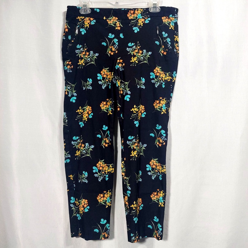 SOHO Womens Large Pull-on Cropped Pants Black Floral Faux Pockets Stretch